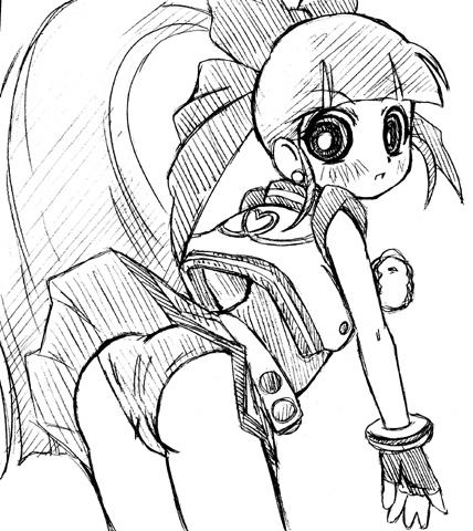 akazutsumi_momoko artist_request greyscale hyper_blossom lowres monochrome powerpuff_girls_z sketch solo