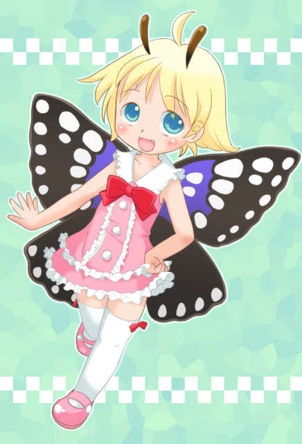 blonde_hair fairy hatomugi_(mamotan) mary_janes shimon shimotsuma shoes solo thighhighs wings