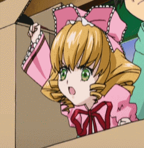animated animated_gif blonde_hair bow hina_ichigo long_sleeves lowres pink_bow rozen_maiden solo