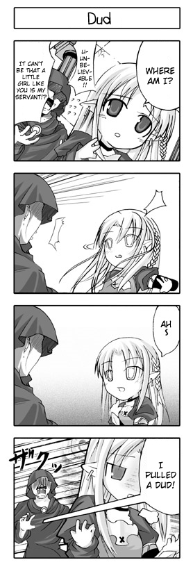 1girl 4koma artist_request caster comic fate/stay_night fate_(series) greyscale long_sleeves monochrome translated