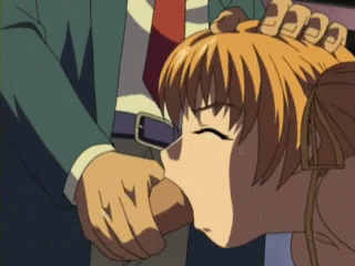 1girl :&gt;= ai_shimai_tsubomi animated animated_gif bangs belt close-up closed_eyes clothed_sex face fellatio formal hair_ribbon hand_on_another's_head hetero long_sleeves lowres miyatsuji_suzuyo necktie open_fly open_mouth oral penis profile ribbon screencap short_hair solo_focus suit sweat twintails uncensored unzipped wince