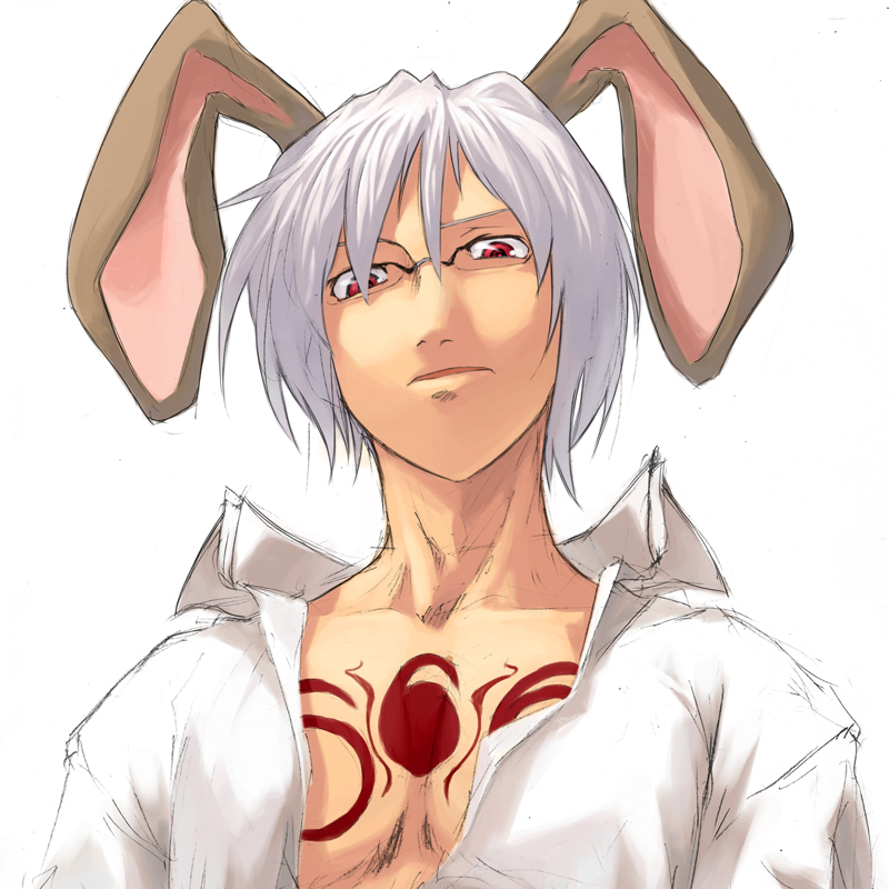 animal_ears bunny_ears copyright_request glasses male_focus red_eyes solo sun-3