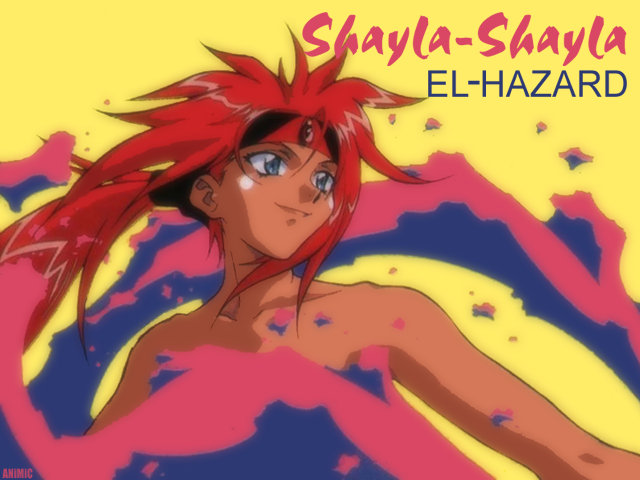 90s artist_request character_name copyright_name el_hazard fire green_eyes nude ponytail red_hair shayla-shayla solo