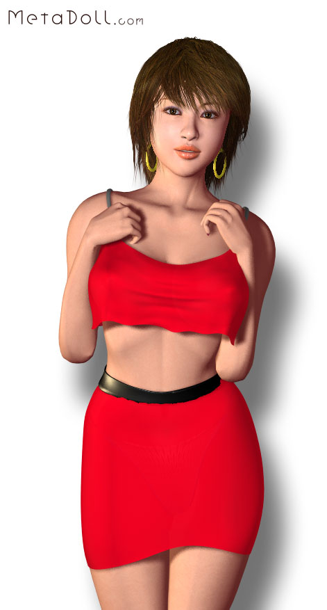 3d breasts copyright_request earrings jewelry large_breasts metadoll midriff short_hair solo