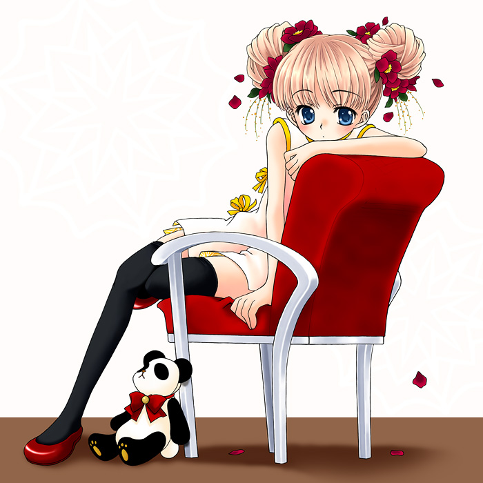 chair kuroda_bb original panda sitting_sideways solo thighhighs