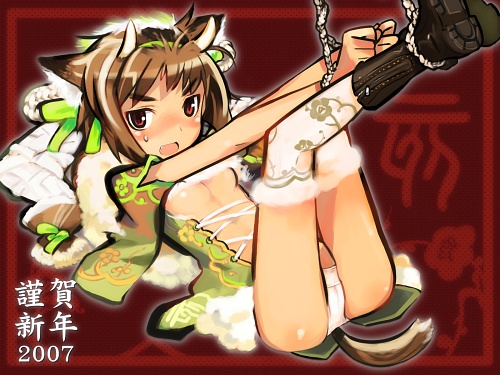 2007 animal_ears bdsm bondage boots bound breasts cat_ears chinese_zodiac long_legs lowres medium_breasts new_year open_clothes open_shirt original panties shimada_fumikane shirt solo thighhighs underboob underwear white_legwear white_panties year_of_the_pig zipper