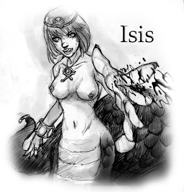 attack blood breasts greyscale iro isis lamia large_breasts monochrome monster_girl nipples nude scales solo