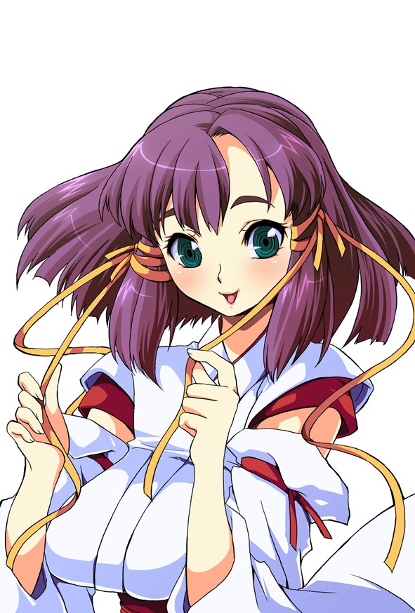 copyright_request detached_sleeves ichimai_ugou japanese_clothes long_sleeves miko purple_hair short_hair solo