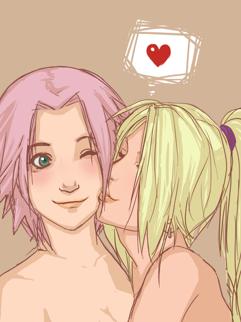 artist_request couple haruno_sakura heart kiss multiple_girls naruto naruto_(series) yamanaka_ino yuri