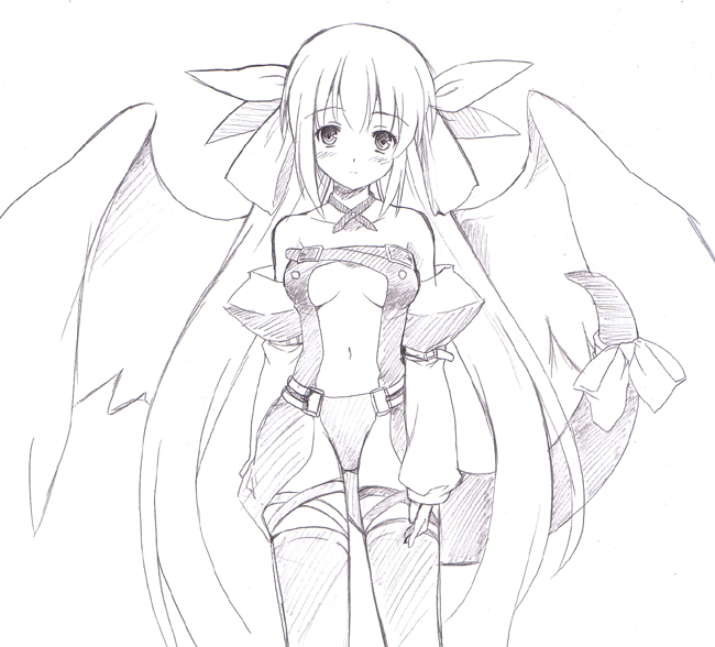 dizzy greyscale guilty_gear long_sleeves monochrome r-type_nirvana solo thighhighs