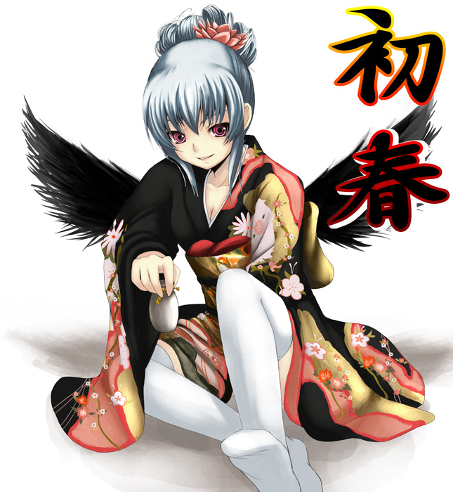 alcohol chiko_(kanhogo) japanese_clothes kimono long_sleeves rozen_maiden sake solo suigintou thighhighs