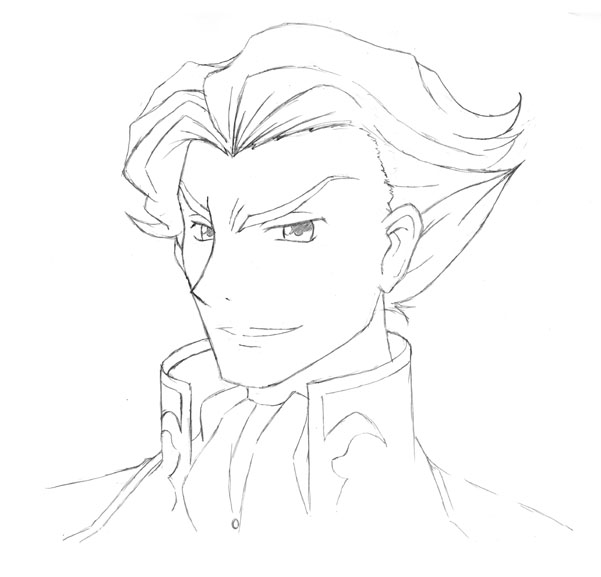 code_geass eyebrows face greyscale jeremiah_gottwald looking_at_viewer male_focus monochrome parted_lips portrait rodori_gesu simple_background smirk solo thick_eyebrows white_background