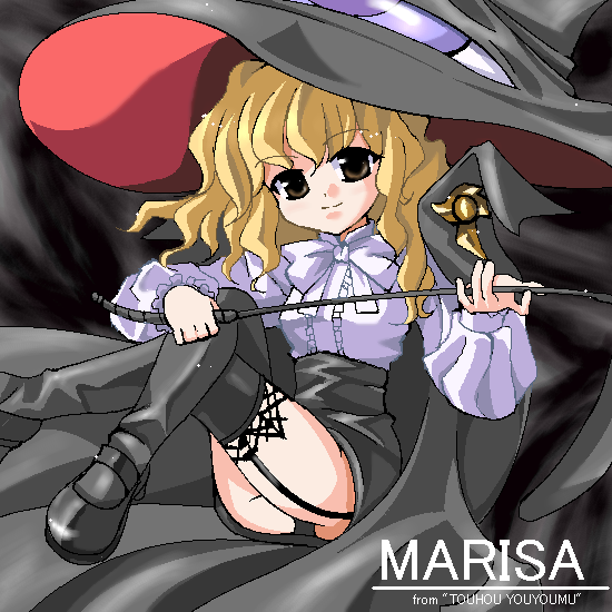 artist_request blonde_hair character_name copyright_name cosplay hat kirisame_marisa lilith_(yamibou) lilith_(yamibou)_(cosplay) long_hair solo thighhighs touhou witch_hat yami_to_boushi_to_hon_no_tabibito
