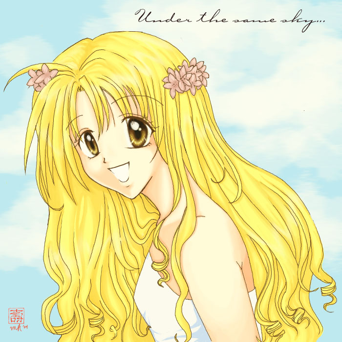 blonde_hair flower full_moon_(full_moon_wo_sagashite) full_moon_wo_sagashite hair_flower hair_ornament kouyama_mitsuki long_hair solo utawanai-uta
