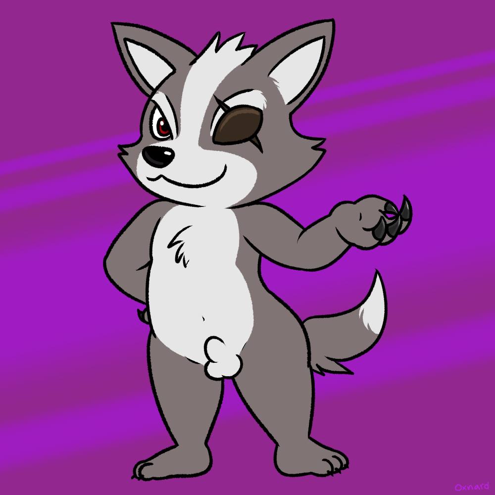 barefoot canid canine canis claws eye_patch eyewear male mammal nintendo nishi nude penis purple_background simple_background solo star_fox starlink video_games wolf wolf_o'donnell