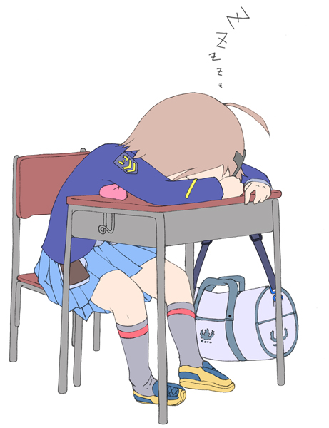ahoge bag desk duffel_bag gakuen_utopia_manabi_straight! misaki_takahiro school_uniform seiou_gakuen_school_uniform sleeping solo uehara_mutsuki zzz