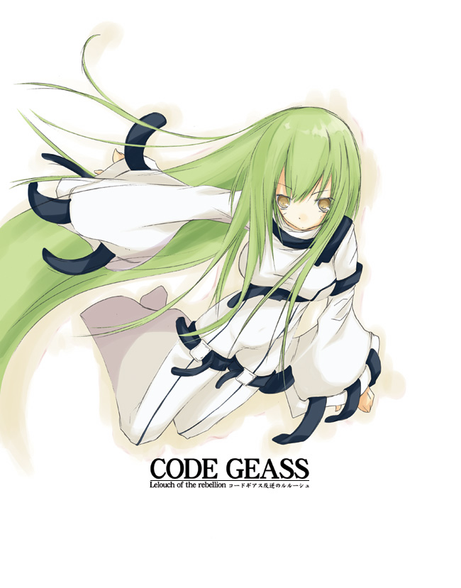 bodysuit c.c. code_geass copyright_name green_hair konatsu_karasu long_hair solo very_long_hair white_bodysuit