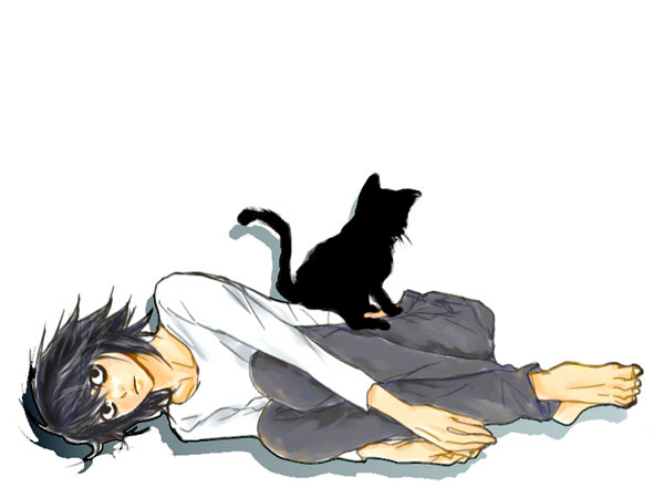 artist_request bags_under_eyes cat death_note l_(death_note) male_focus solo