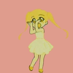 animated animated_gif blonde_hair dancing dress full_body long_hair lowres pani_poni_dash! rebecca_miyamoto simple_background solo twintails