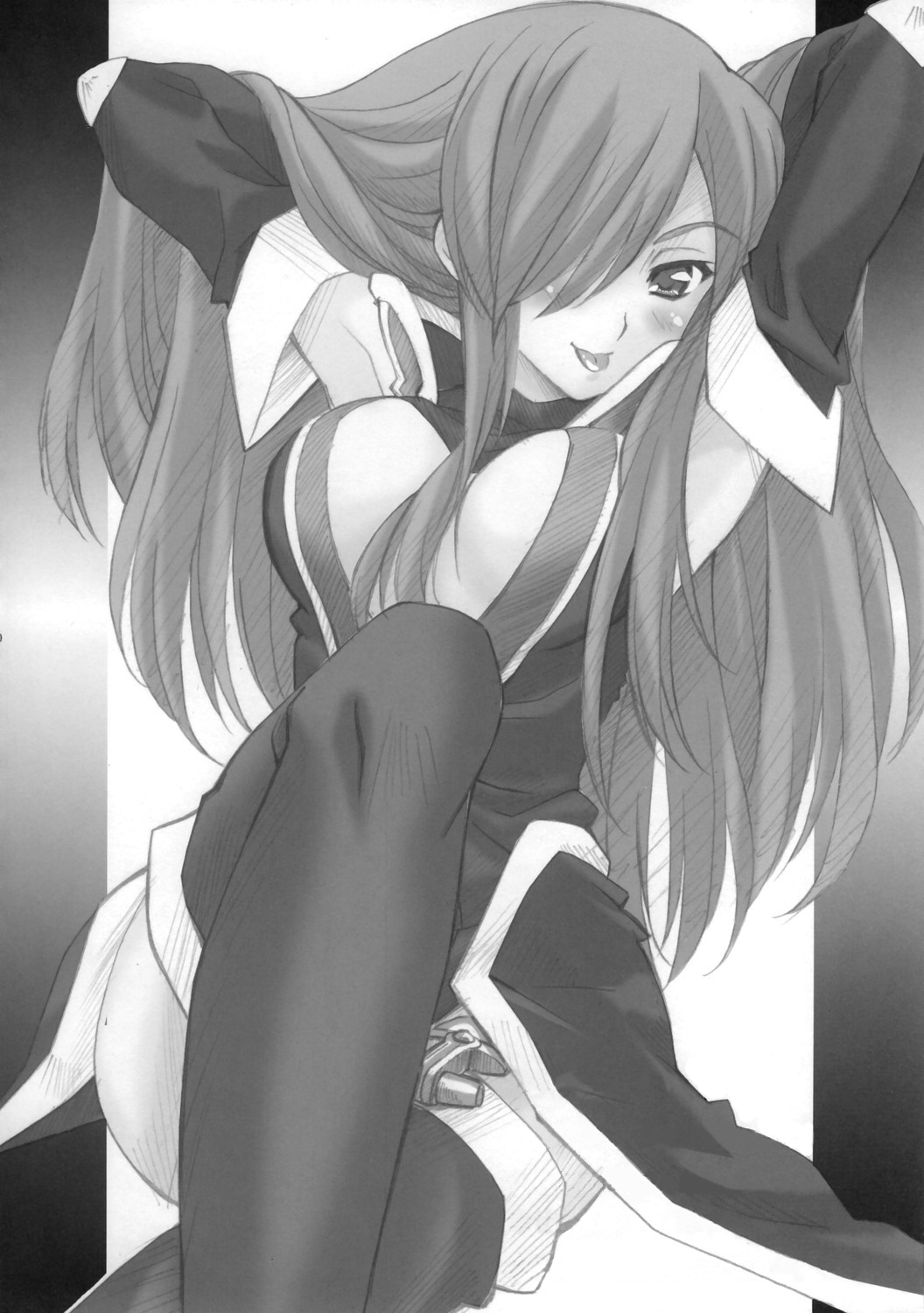 greyscale highres izumi_mahiru monochrome non-web_source tales_of_(series) tales_of_the_abyss tear_grants thighhighs