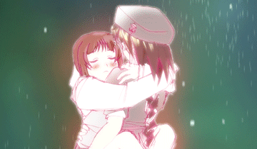 animated animated_gif artist_request closed_eyes copyright_request flying hug lowres multiple_girls neta sparkle what