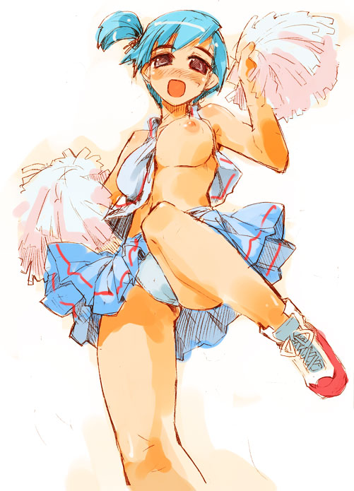 breasts cheerleader copyright_request medium_breasts nipples okome_rice panties pom_poms solo underwear