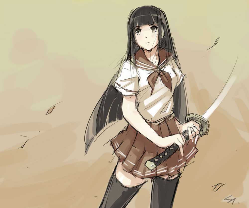 bad_id bad_pixiv_id blueman character_request copyright_request long_hair solo sword thighhighs weapon
