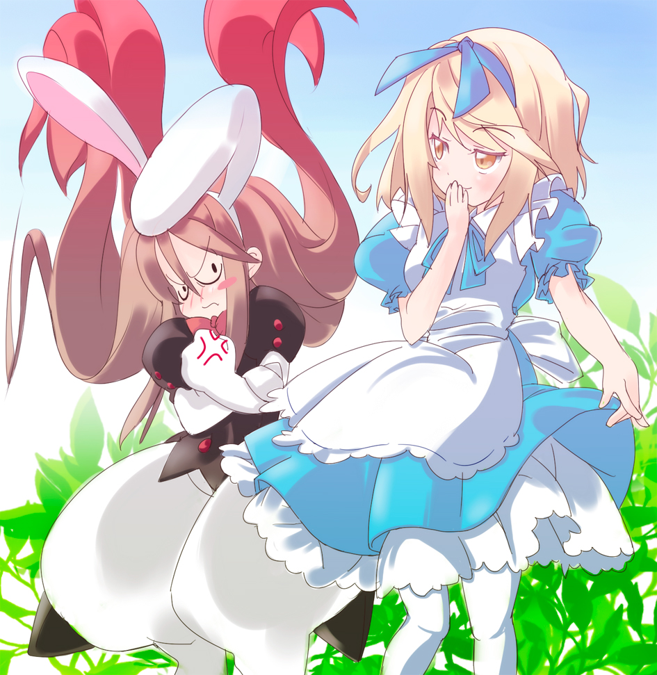 alice_(tales) alice_(tales_of_symphonia_kor) alice_(wonderland) alice_(wonderland)_(cosplay) alice_in_wonderland angry animal_ears apron bunny_ears cosplay crossover marta_lualdi rabbit_ears tales_of_(series) tales_of_symphonia tales_of_symphonia_knight_of_ratatosk white_rabbit