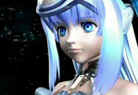android animated animated_gif armor blue_eyes blue_hair charging_mah_lazer elbow_gloves garter_belt gif gloves kos-mos laser long_hair lowres space x_buster xenosaga