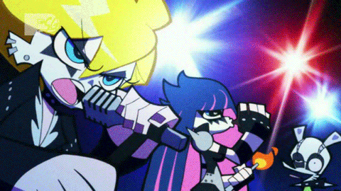 animated animated_gif breathing_fire chuck chuck_(psg) collar fire flame flames gene_simmons gif kiss_(band) kiss_(rock_band) lowres makeup panty_&amp;_stocking_with_garterbelt panty_(character) panty_(psg) parody paul_stanley spiked_collar spikes stocking_(character) stocking_(psg)