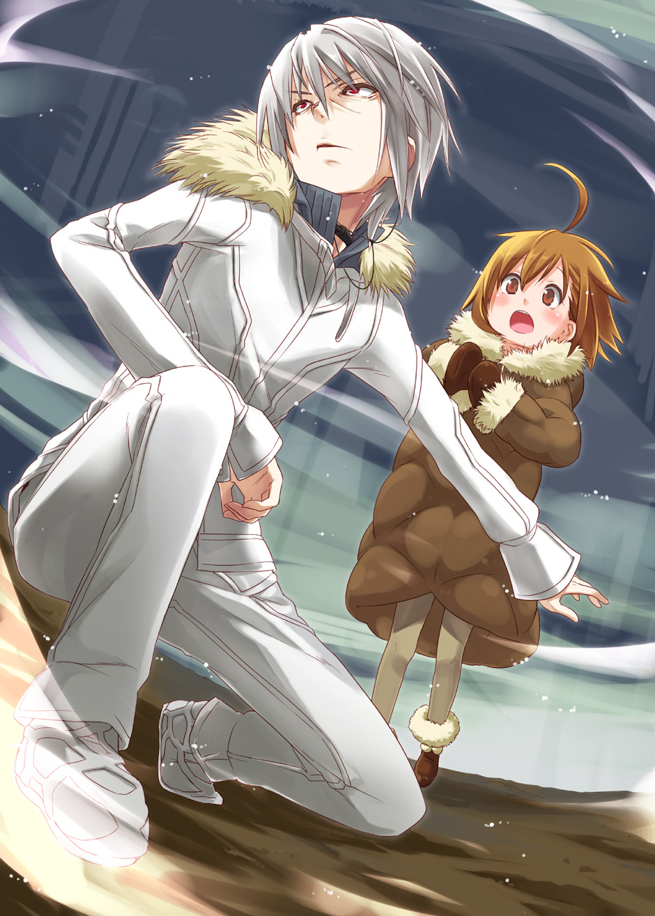 1girl accelerator blush choker eretto fur_collar highres last_order open_mouth pantyhose red_eyes short_hair to_aru_majutsu_no_index white_hair wind winter_clothes
