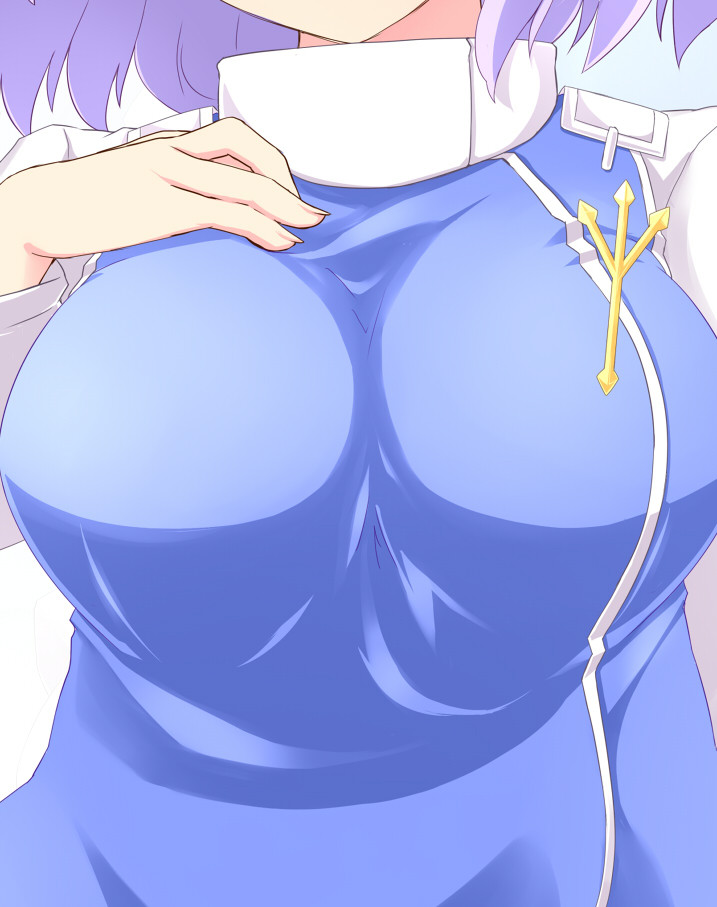batsu breast_suppress breasts close-up head_out_of_frame large_breasts lavender_hair letty_whiterock solo touhou