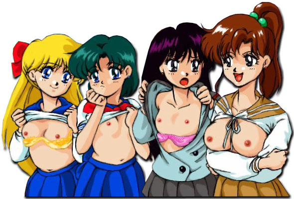 4girls aino_minako bishoujo_senshi_sailor_moon breasts friends happy hino_rei kino_makoto mizuno_ami multiple_girls nipples shirt_lift shirt_raised