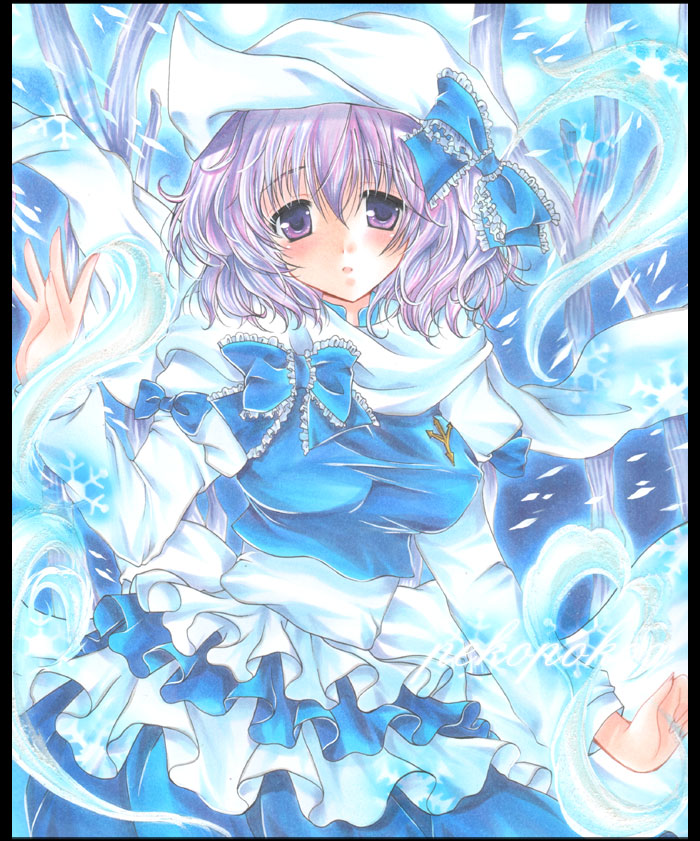 colored_pencil_(medium) hat letty_whiterock marker_(medium) pekopokox purple_hair shikishi short_hair solo touhou traditional_media