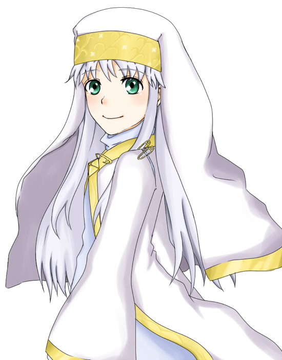 bad_id bad_pixiv_id green_eyes hat index long_hair mz68 nun robe safety_pin smile solo to_aru_majutsu_no_index white_hair