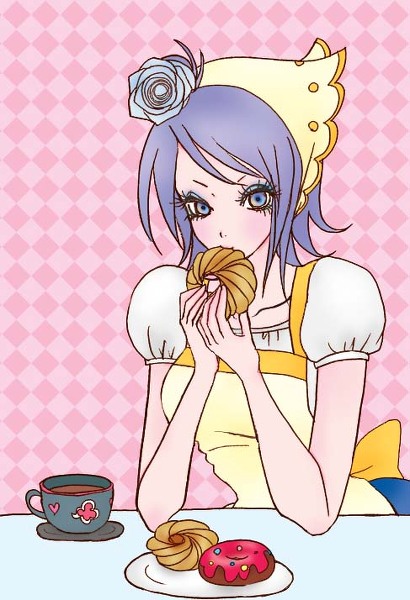 1girl alternate_costume blue_hair eating konan naruto naruto_shippuuden pixiv_thumbnail resized solo tea yagihashi_akemi