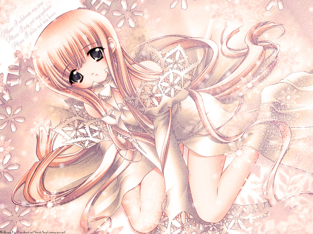 bare_shoulders carnelian copyright_request dress dutch_angle english green_eyes legs long_sleeves pink pink_hair sitting solo v_arms wallpaper white_dress