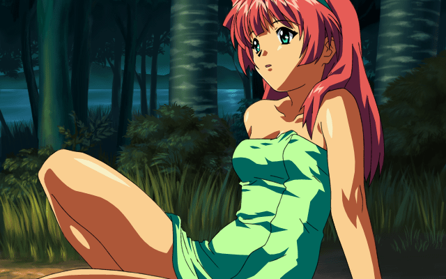 animated animated_gif bounce bouncing_breasts breasts gif green_(game) green_eyes looking_at_viewer mizuno_makoto nipples outdoors outside red_hair smile solo towel