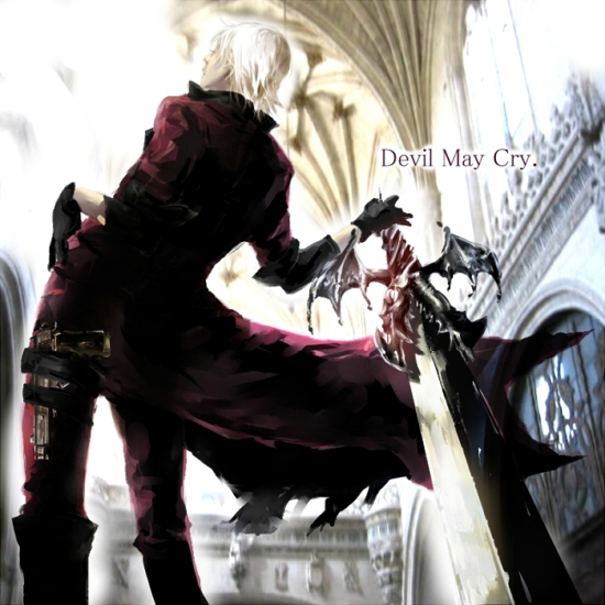 alastor_(sword) church dante_(devil_may_cry) devil_may_cry ino_(w.b.) long_coat male_focus sword weapon white_hair
