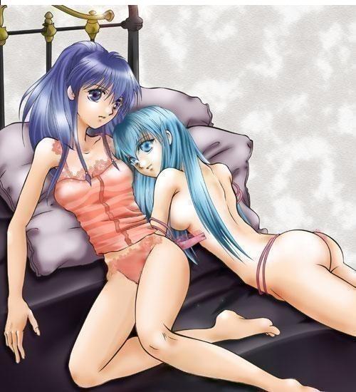 2girls aqua_eyes aqua_hair arm armpits arms ass bare_back bare_shoulders barefoot bed bed_sheet blue_eyes blue_hair bra bra_off bra_removed breasts eirika fire_emblem fire_emblem:_seima_no_kouseki fire_emblem_sacred_stones g-string legs lingerie long_hair lying multiple_girls on_stomach pajamas panties pegasus_knight pillow ponytail princess see-through sideboob smile tana thighs thong underwear yuri