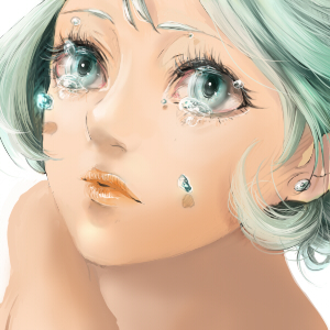 close-up closed_mouth crystal earrings eyelashes face green_eyes green_hair hebi_(yurari) jewelry lips looking_up lowres nose original short_hair solo tears