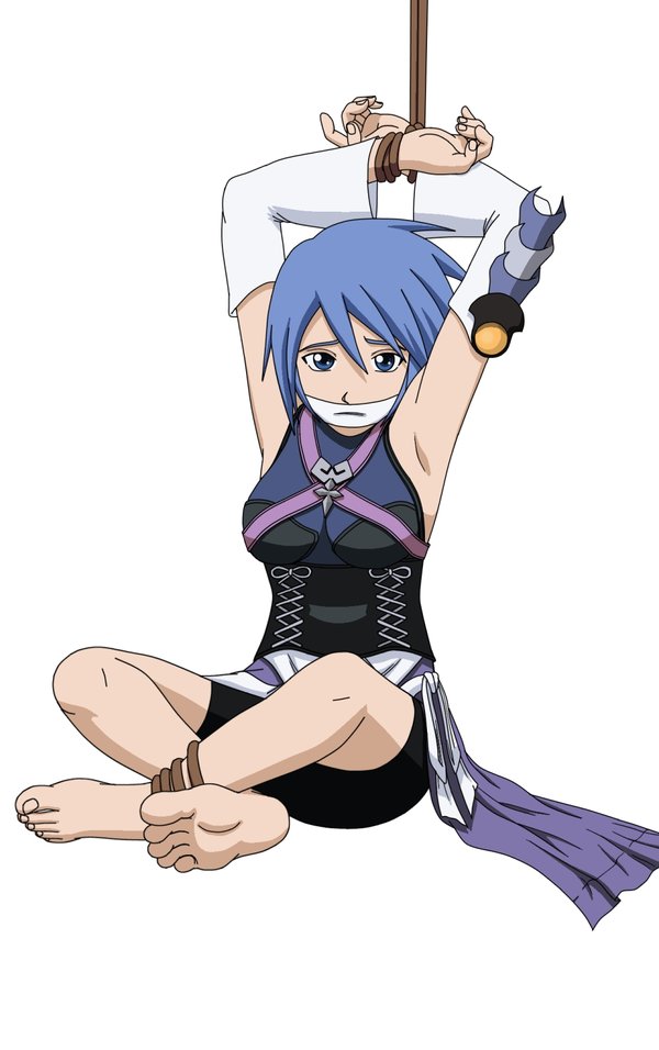 1girl aqua_(kingdom_hearts) bdsm blue_hair bondage bound cloth_gag feet gag gagged improvised_gag kingdom_hearts otm over_the_mouth_gag tied tied_up