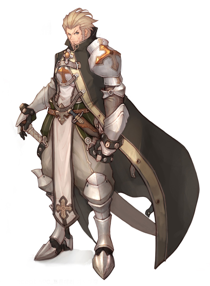 armor beard facial_hair full_body hand_on_hilt looking_at_viewer male_focus myung-jin_lee ragnarok_online_2:_legend_of_the_second scar solo standing sword tabard weapon zeras_hyperion