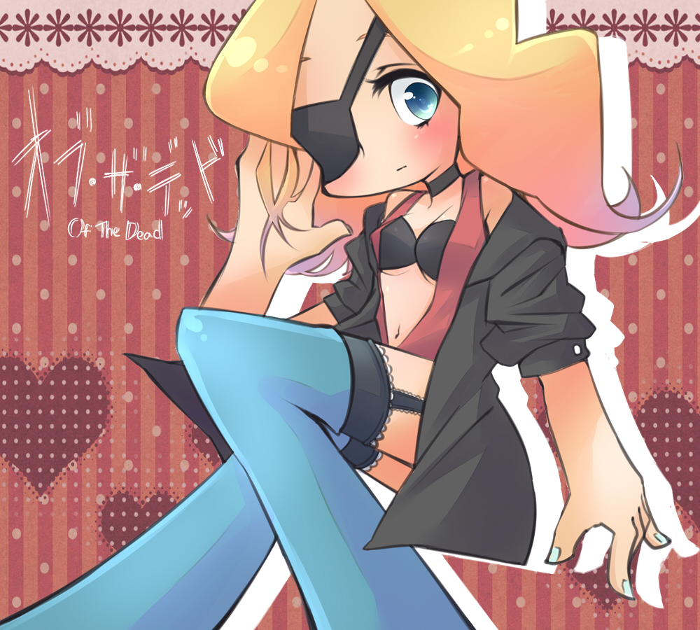 blonde_hair blue_eyes extra eyepatch iguana_henshuu-chou long_hair official_style panty_&amp;_stocking_with_garterbelt solo thighhighs