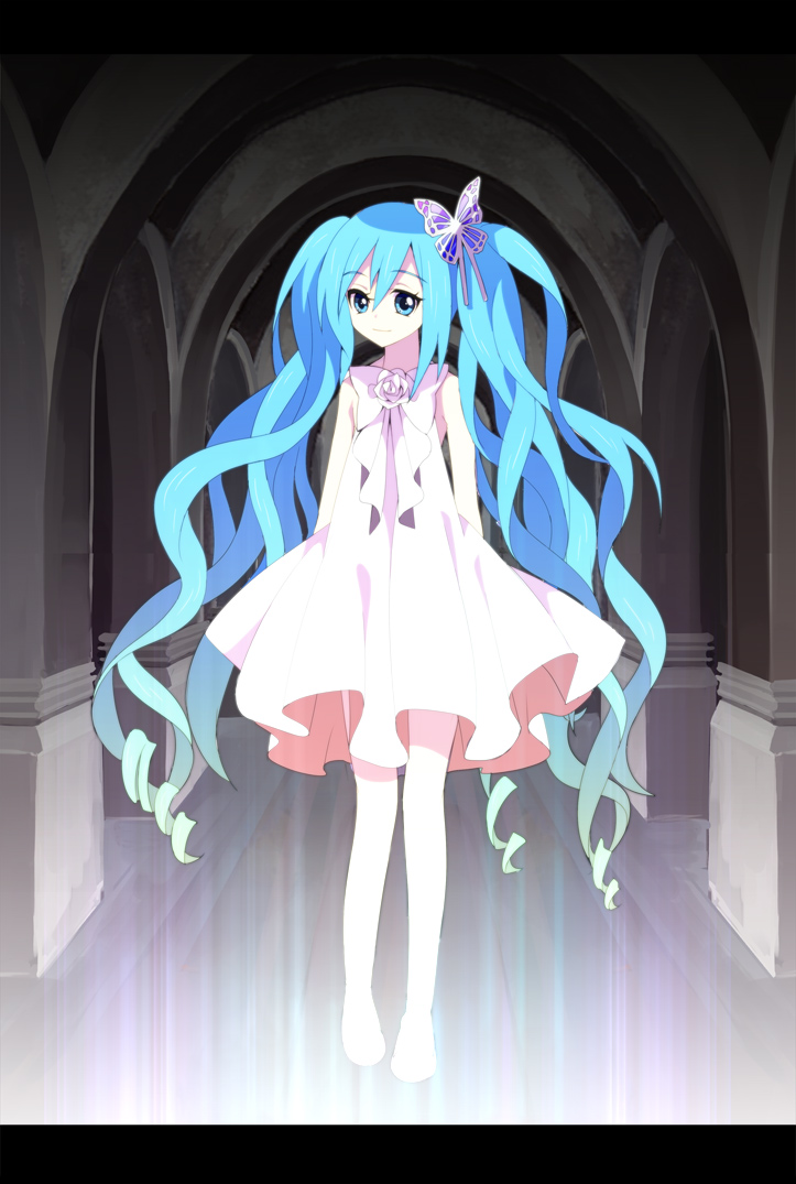 bad_id bad_pixiv_id blue_hair bug butterfly dress insect original ringpearl solo twintails walking