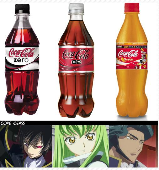 c.c. coca-cola code_geass comedy funny green_hair jeremiah_gottwald lelouch_lamperouge parody product_placement