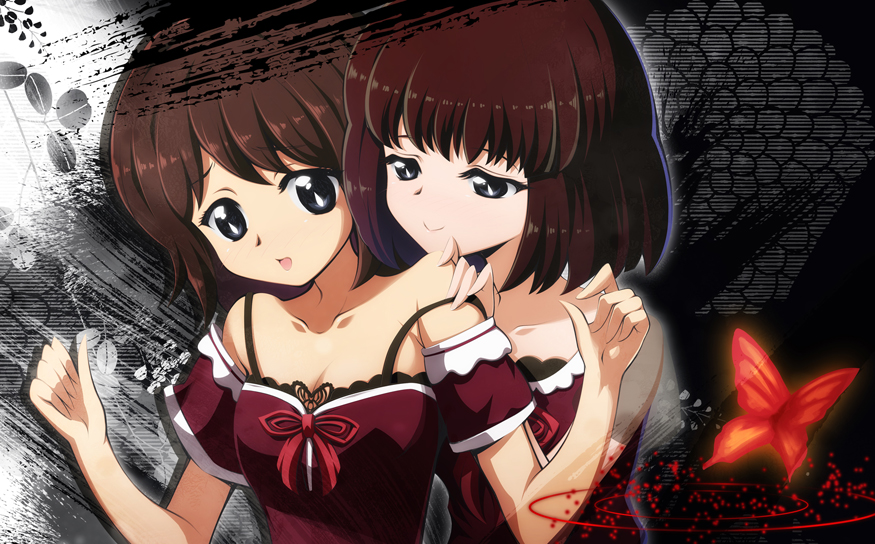 amakura_mayu amakura_mio bare_shoulders breasts cleavage crimson_butterfly fatal_frame fatal_frame_2 fatal_frame_ii incest siblings sisters strap_slip twincest twins undressing yuri