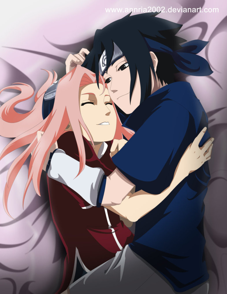 annria2002 couple cuddle cute haruno_sakura naruto smile uchiha_sasuke