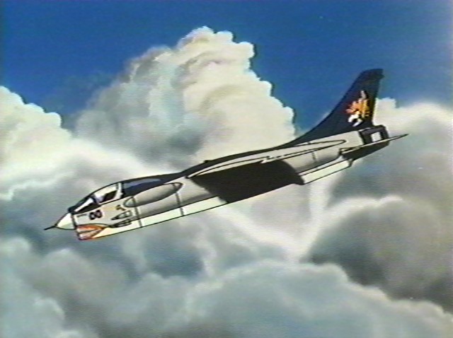 aircraft airplane area_88 cap clouds f-8e_crusader fighter_plane flight plane shin_kazama sky u.n._squadron