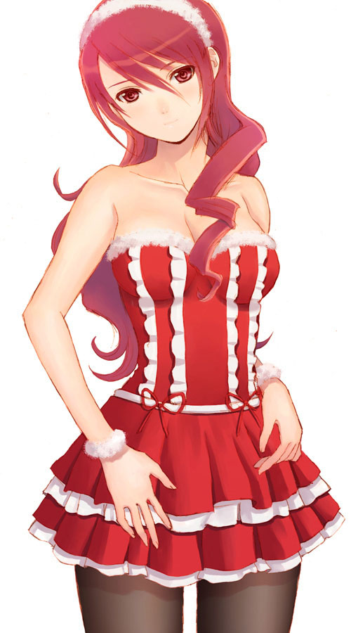 bad_id bad_pixiv_id bare_shoulders black_legwear blush breasts headband hijiri_ruka kirijou_mitsuru long_hair medium_breasts pantyhose persona persona_3 red_eyes red_hair solo wristband